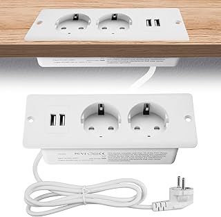SPORWAY Multiprise de Bureau encastrable, Double Prise, avec 2 Ports USB et câble de 1,5 m, idéale pour Les Tables, Les Plans de Travail et Les Tables de conférence
