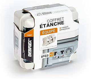 DEBFLEX - Coffret Electrique Etanche Prééquipé - Tableau Electrique 8 Modules - 1 Interrupteur Différentiel AC + 1 Disjoncteur + 1 Prise - Idéal Extérieur/Jardin - Pose en Saillie - 200 x 213 x 107mm