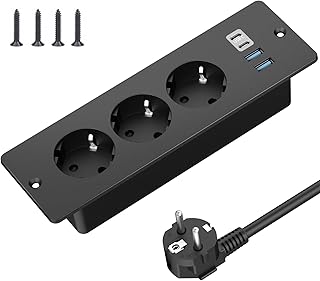 Prise Encastrable de Table avec 2 USB-A et 2 Type-C, Multiprise Intégrée 3 Prises avec Câble 2m, Prise de Table, Multiprise pour Meuble ou Plan de Travail, Noir