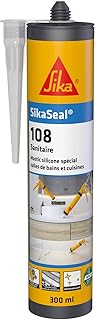SIKA - Mastic Cuisine & Salle de Bain Anti-Moisissures - SikaSeal 108 Sanitaire Transparent - Joints silicone sanitaire longue durabilité sur multi-supports -Idéal pour travaux de plomberie - 300ml
