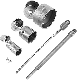 Trépan Béton, Set de Scies Cloches, Jeu de forets pour Carottiers TCT, Scie Cloche Beton, Carotteuse Beton, Coupe-trous pour Maçonnerie en Tungstène à Tige d