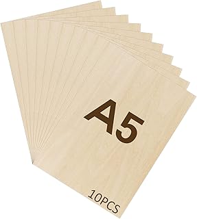 WISYOK Lot de 10 feuilles de contreplaqué A5, 210 x 150 x 2 mm, panneaux de contreplaqué brut pour travaux manuels, bricolage, gravure sur bois, projets laser, modélisme, décoration, peintures
