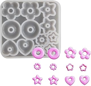Ralondbey Moule en résine époxy Moules en silicone pour coulée en silicone moules pour porte-clés bijoux en résine cœur étoile fleur boucles d