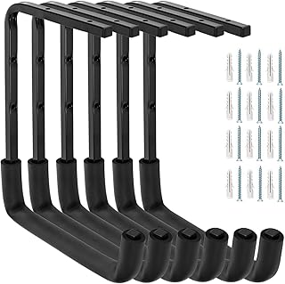 Crochets de garage montés au plafond, étagère de rangement au plafond du garage, crochets pour échelle utilitaire pour bois, vélo, outils (24 x 32 cm) (6)