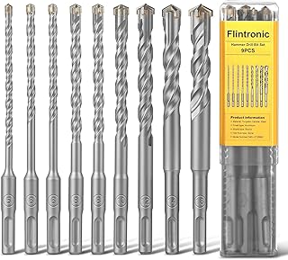 flintronic Forets à Béton SDS Plus, 9PCS Perceuse à Percussion Perceuse à Maçonnerie, 5,6,6,8,8,10,12,14,16 x 160mm Outils de Forage pour Percer des Trous dans Béton, Carreaux de Céramique, Pierre
