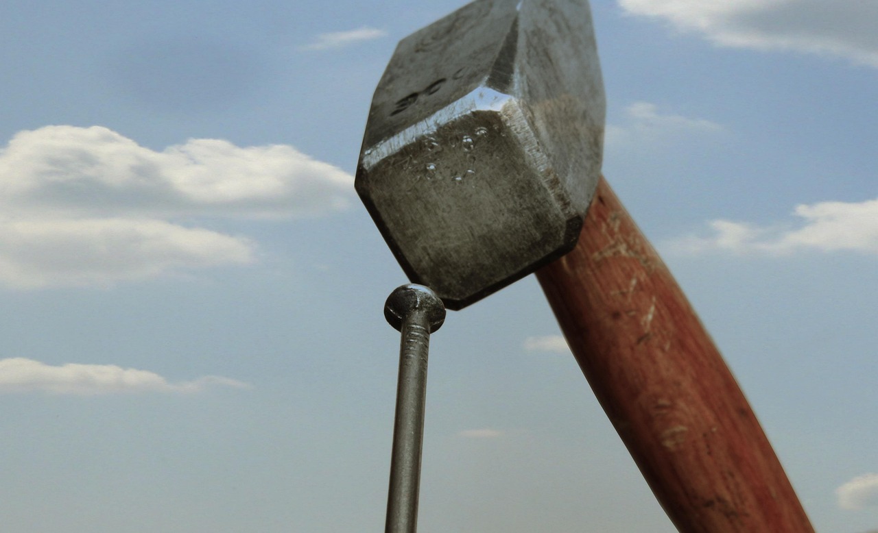 hammer, nail, heaven, diy, clouds, metal, nature, tool, works, wood, handcraft, work, edit, head, hobby, handyman, to build