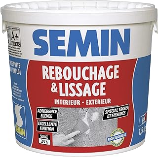 Semin Enduit de Rebouchage - Spécial Fissures et Trous de Vis - Intérieur/Extérieur - Seau de 1,5 kg - 1m²