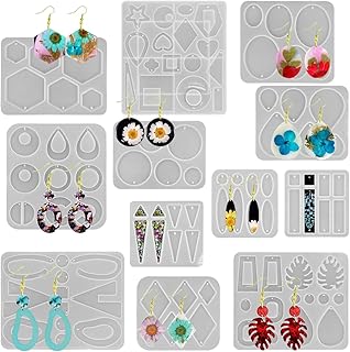 FineGood Lot de 12 moules en résine pour bijoux, kit de fabrication de bijoux en résine époxy Moules en silicone pour boucles d