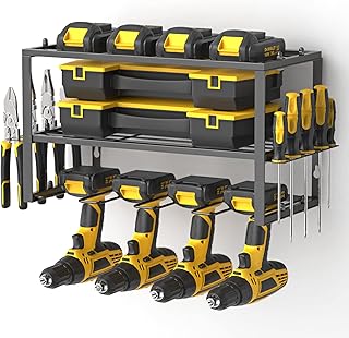 Rangement pour outils électriques, porte-outils pour perceuse électrique, étagère à outils robuste et 1 lot de 3 étagères à outils sans fil pour perceuse flottante - Étagère murale pour 4