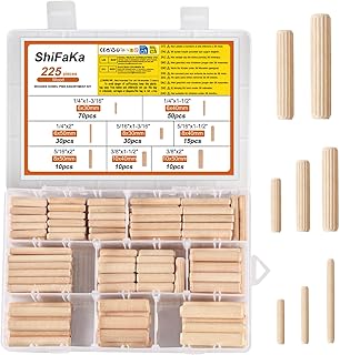 225 Pièces Cheville Boiss, Tourillon Bois, Goupilles Aiguilles Chevilles en Bois Coniques et Nervurées 6 mm 8 mm 10 mm, pour Artisanat du Meuble, Accessoires de menuiserie DIY (M6 M8 M10)