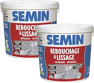 Semin Enduit de Rebouchage - Spécial Fissures et Trous de Vis - Intérieur/Extérieur - Seau de 1,5 kg - 2m² (Lot de 2)