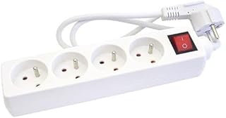 Bloc Multiprise 4 Prises 16A avec Terre + Interrupteur Marche/Arrêt Lumineux, Câble 1m - Blanc Compact et Robuste