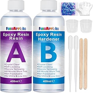 FansArriche Résine époxy-800 ml / 850 g résine époxy transparente pour le moulage, le revêtement, les dessus de table, la fabrication de bijoux, l