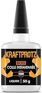 Colle bois liquide extra forte – KRAFTPROTZ 50 g – superglue fluide pour réparation, bricolage & assemblages bois – transparente, résistante à l’eau & chaleur – embout anti-séchage