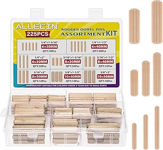 8 Valeurs Kit de Cheville Bois 8MM 6MM 10MM Tourillon Bois Rainurées M6 M8 M10 Assortiment de Chevilles pour Meubles Woodworking Bricolage Artisanat (Lot de 225 pièces)