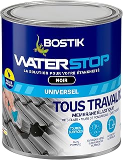 Bostik Waterstop Noir 1 kg – Membrane d’Étanchéité Toiture, Gouttières & Murs – Répare Fuites, Infiltrations & Fissures – Résistant UV & Intempéries