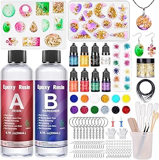 Resine Epoxy Transparente 2 parties 400ml, Kit Complet avec Moule, Colorant, Paillettes, Feuille d