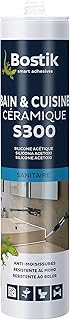 Bostik S300 – Mastic Silicone Etanchéité Bain et Cuisine – Traité Anti Moisissure – Facile à Lisser – Résiste aux Produits d