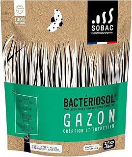 Bactériosol Gazon, Engrais Organique 100% Naturel, Création et Entretien Pelouse BIO, Enrichi en Micro-organismes, Amendement rapide 2,5 kg