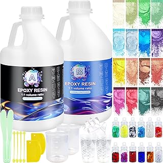 Ghguole Resine Epóxy,4.15 kg/1.1 Gallen Kit Resin Epóxy Transparente et Durcisseur avec Colorant,Paillette,1: 1 Ratio Revêtement pour Bois,DIY,Créations Artistiques,Table,Décoration