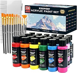 KINSPORY Peinture Acrylique 24 x 60 ml avec 12 Pinceaux et Palette - Résistant à l