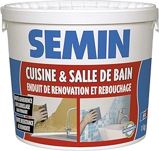 Semin - Enduit de Rebouchage et Rénovation - Spécial Cuisine et Salle de Bains - Seau de 1 kg