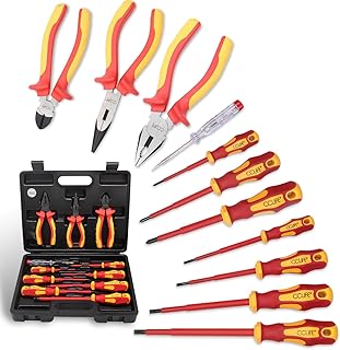 CCLIFE Jeu de 11pcs VDE Tournevis et Pinces outils électricien isolé 1000V avec testeur de tension, Coffret tournevis tête plats et PH cruciformes, Poignée en caoutchouc antidérapante