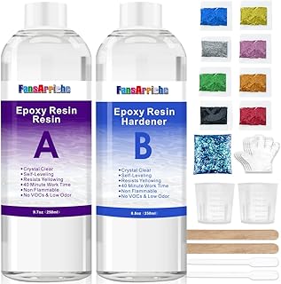 Resine Epoxy Transparente Kit Complet 500ml 1: 1 Ratio Transparent Résine époxy Cristalline Pour Moulage et Revêtement, Dessus de Table, Fabrication de Bijoux et Décoration Artisanale