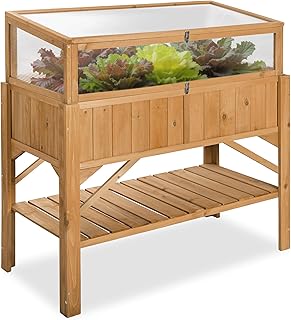 tectake® Carré Potager de Jardin sur Pied surélevé en Bois, Bac à semis Jardiniere Bois avec Rangement pour Les Outils, Mini Serre Châssis Incluse - 119 x 57 x 90 cm