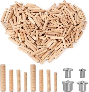 Assortiment de Chevilles en Bois, 500 Pièces Cheville en Bois M5 M6 M8 M10, Chevilles en Goujon Bois avec 4 Goupilles de Centrage pour Fraisage, Rainurage, Artisanat, Bricolage, Travail de Menuiserie