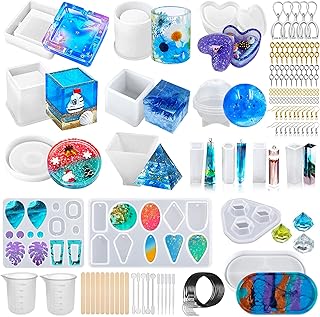 TOPSEAS Moulle Silicone Resine Epoxy,Moule Silicone Résine,Ronds,Carres et Cylindrique,Fabrication Bijoux Boucles d