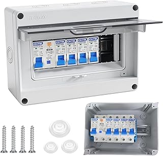Coffret Electrique Etanche, Tableau Electrique avec Disjoncteur, Boite multiprise IP65 pour Caravanes/Garages/Ateliers/Villas, Bornier Electrique avec Disjoncteur 63A CA 2x16A + 20A + 32A