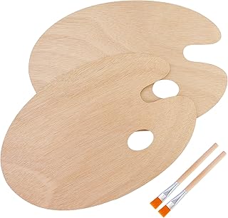 2 palettes de mélange universelles en bois，Palette de peinture en bois avec pinceau, palette d