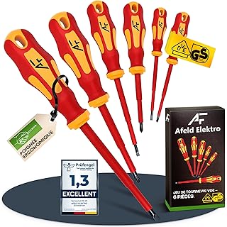 Jeu de Tournevis Électricien VDE Isolé 1000V – 6 Pièces Magnétiques – 3 Plat & 3 Cruciforme – Acier S2 Haute Qualité – Tournevis Aimanté Professionnel pour Électriciens