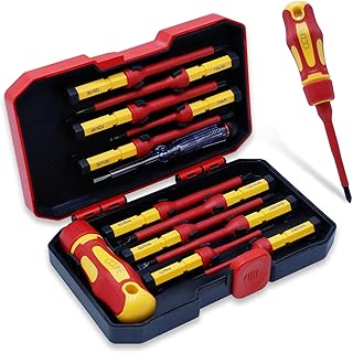 CCLIFE Jeu de Tournevis Magnétiques Electricien,13 Pièces VDE Tournevis Isolés Interchangeables 1000V avec Testeur de Tension Conformément à la Certification GS